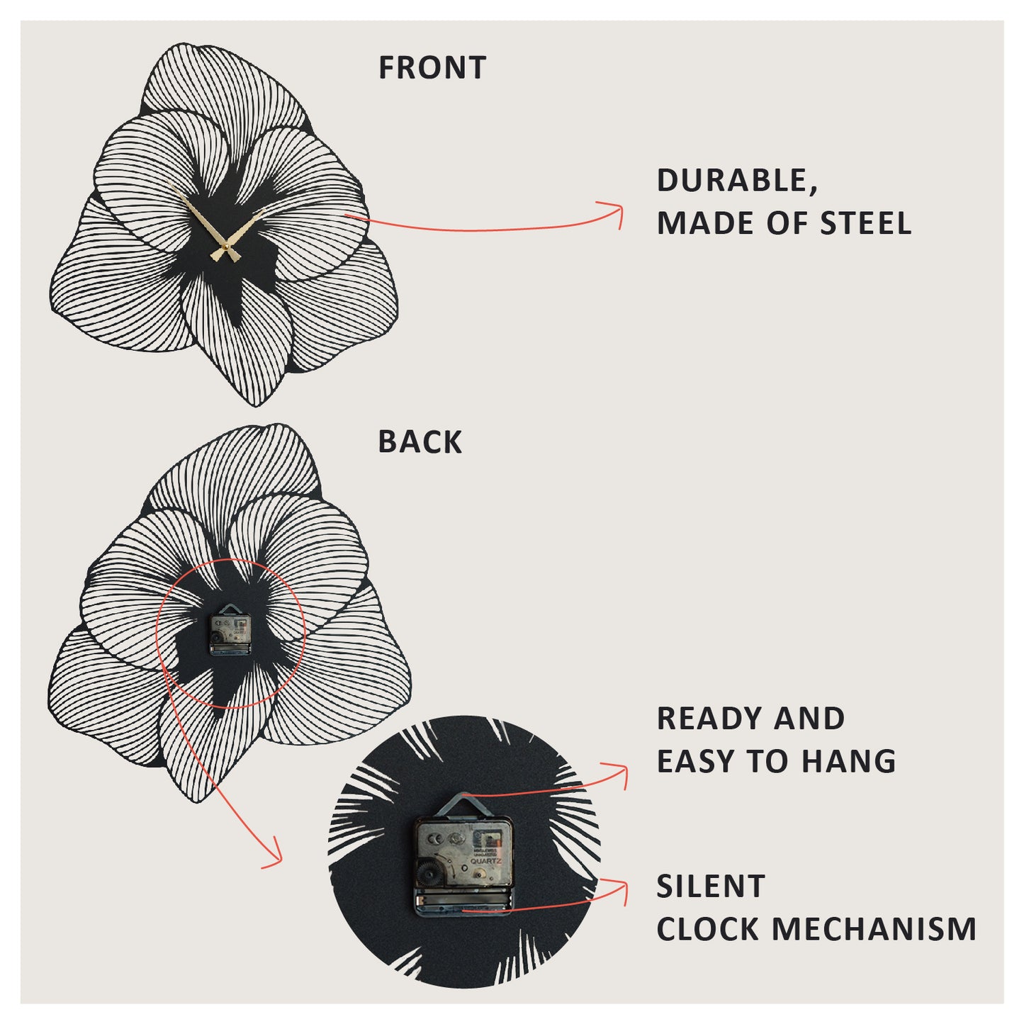 Azalea Metal Wall Clock - APS039 - Artepera