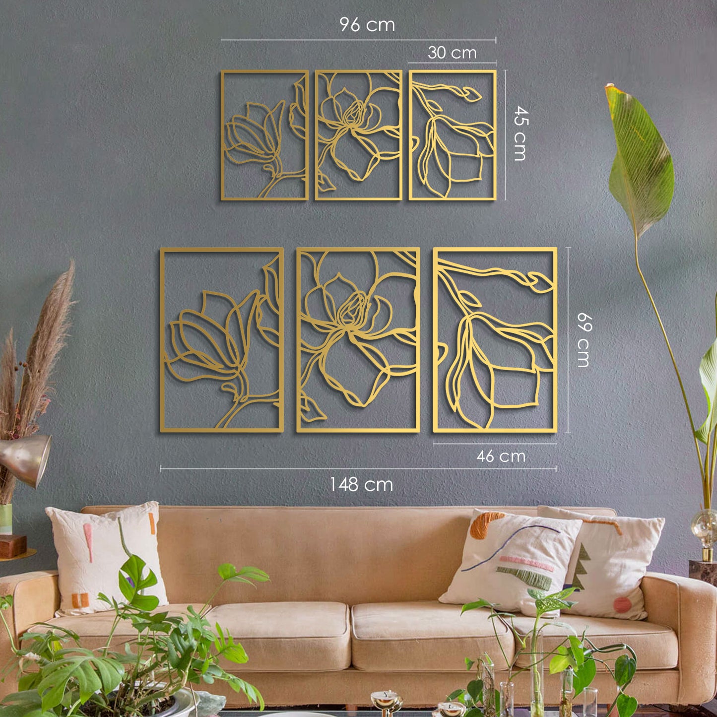 Floral Line Metal Wall Art Set of 3 - APT529
