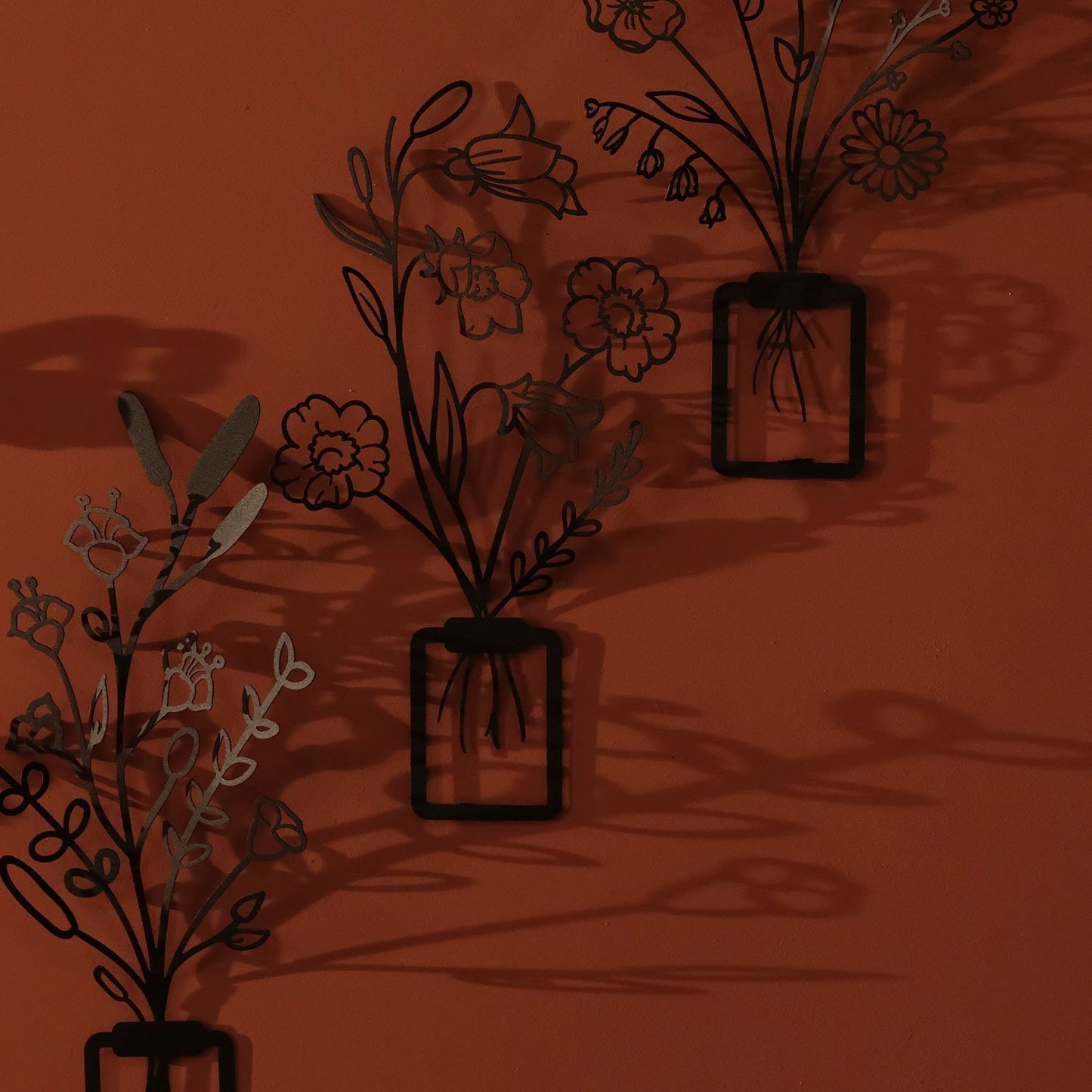 Flowers in Vase 3D Metal Wall Art Set of 3 - APT519