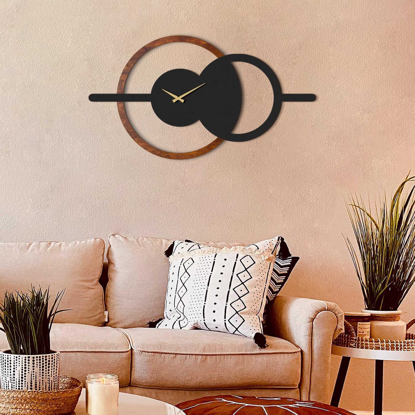 Geometric Wooden Metal Wall Clock - APS116