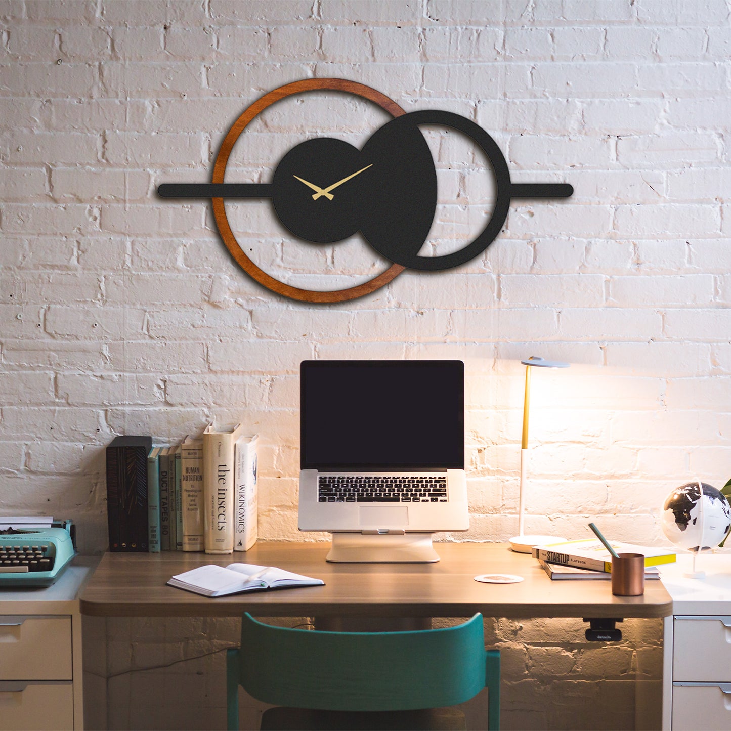 Geometric Wooden Metal Wall Clock - APS116