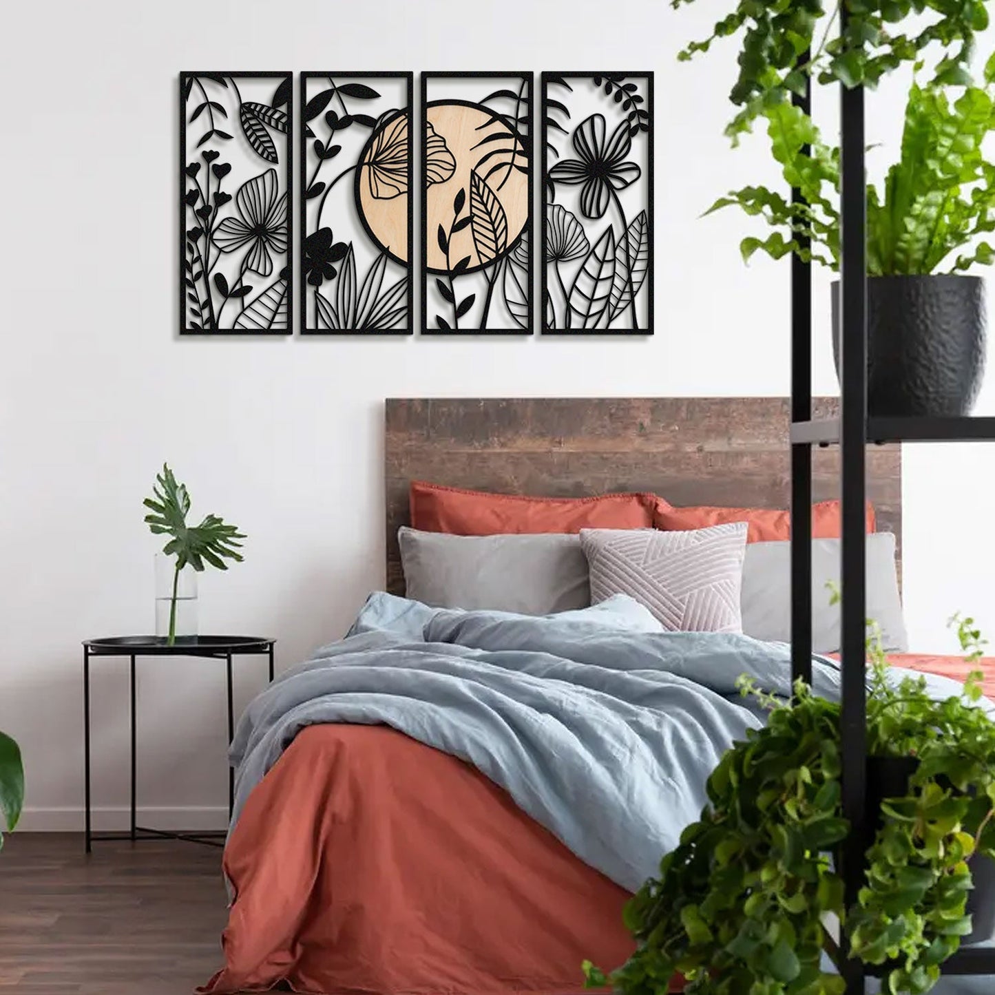 Ginkgo Wood Set of 4 Metal Wall Art - APT601