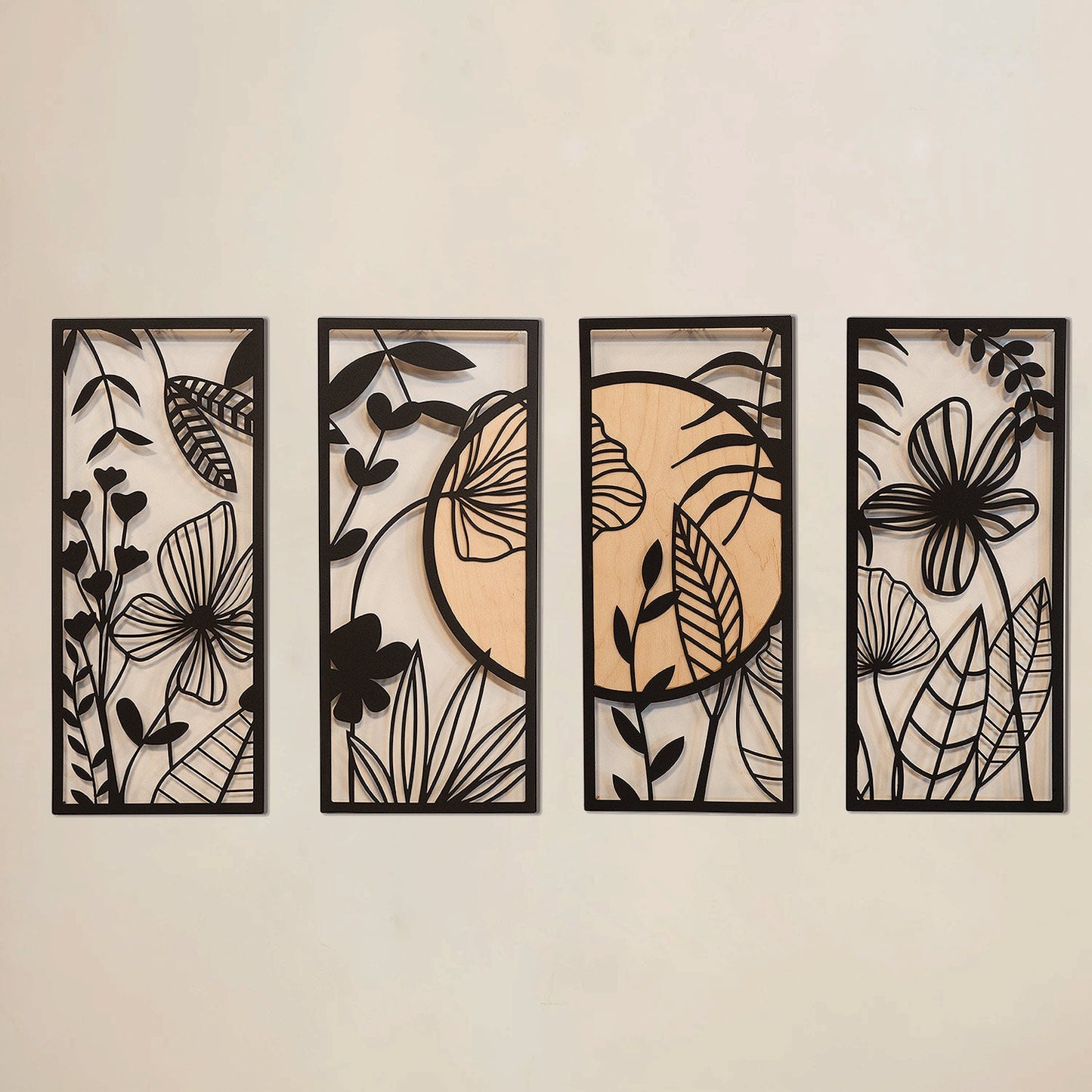Ginkgo Wood Set of 4 Metal Wall Art - APT601