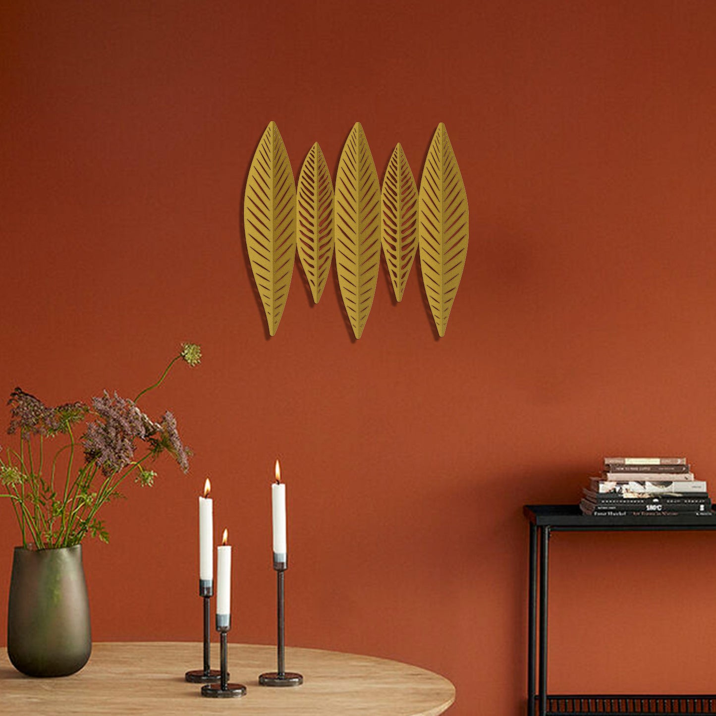 3D Gold Leaves Metal Wall Art - APT618