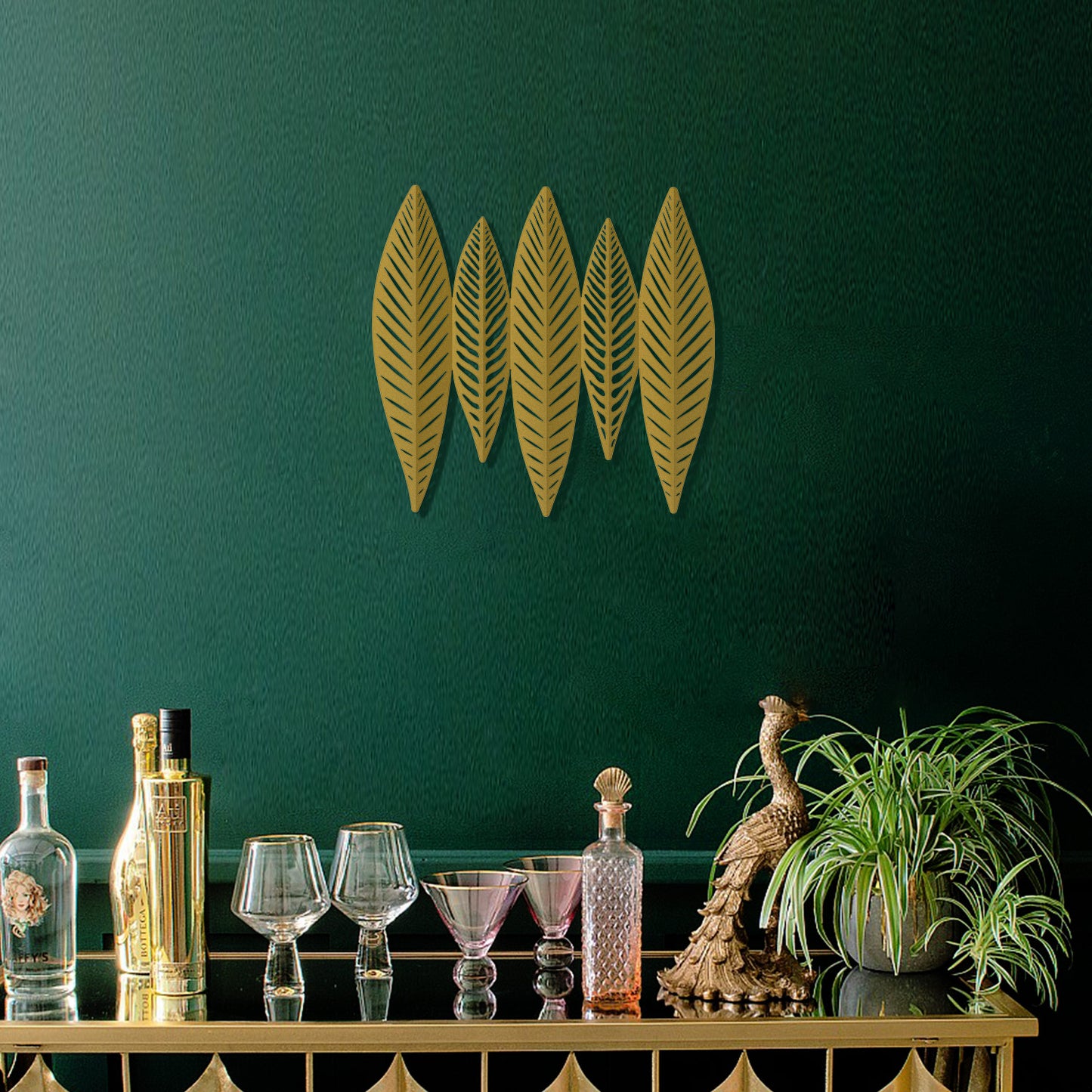 3D Gold Leaves Metal Wall Art - APT618