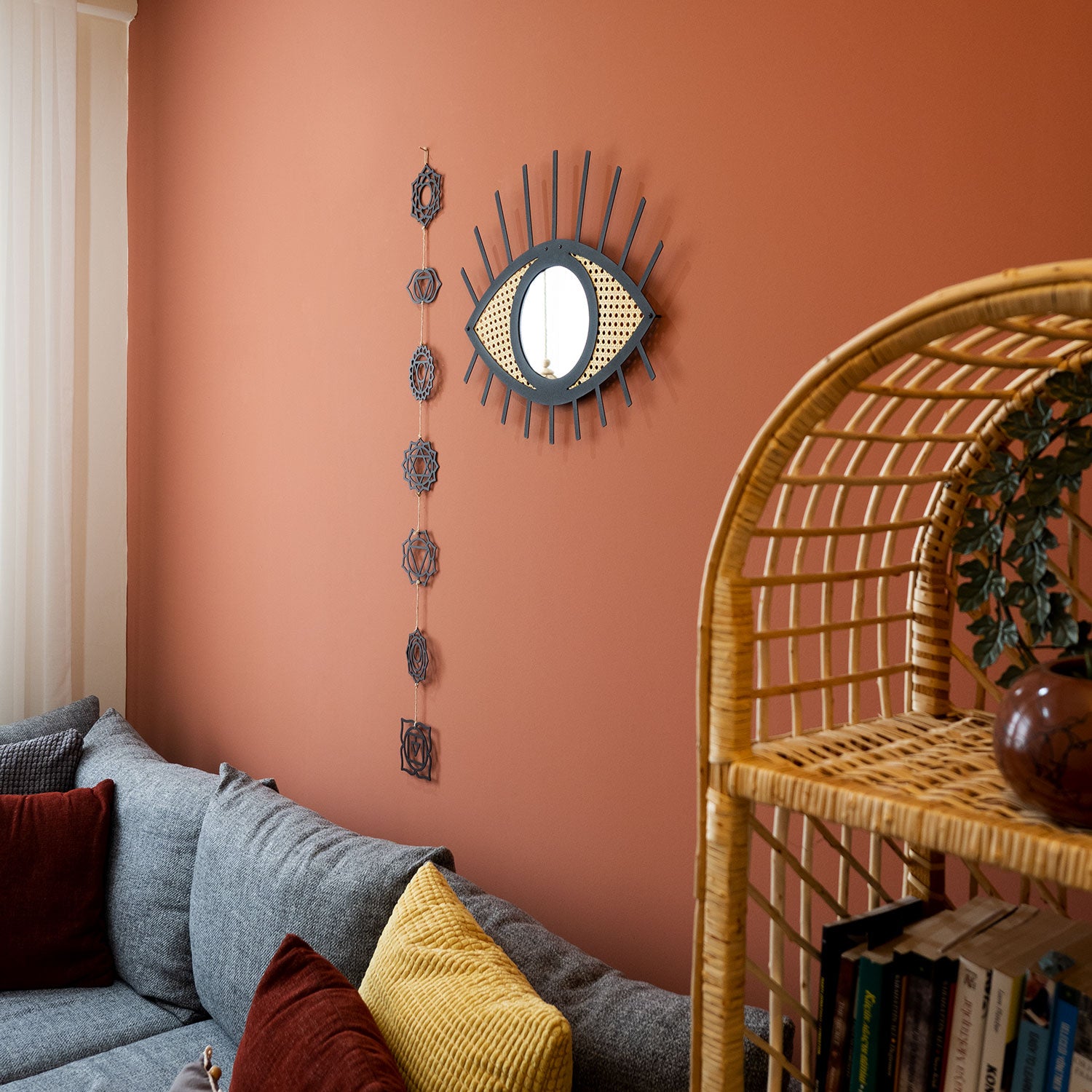 Metal Rattan Eye Mirror Wall Art - APT400 - [section-header__title]